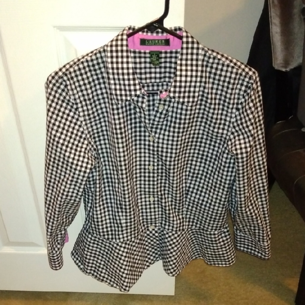 Lauren Ralph Lauren Gingham Blouse in Black and White